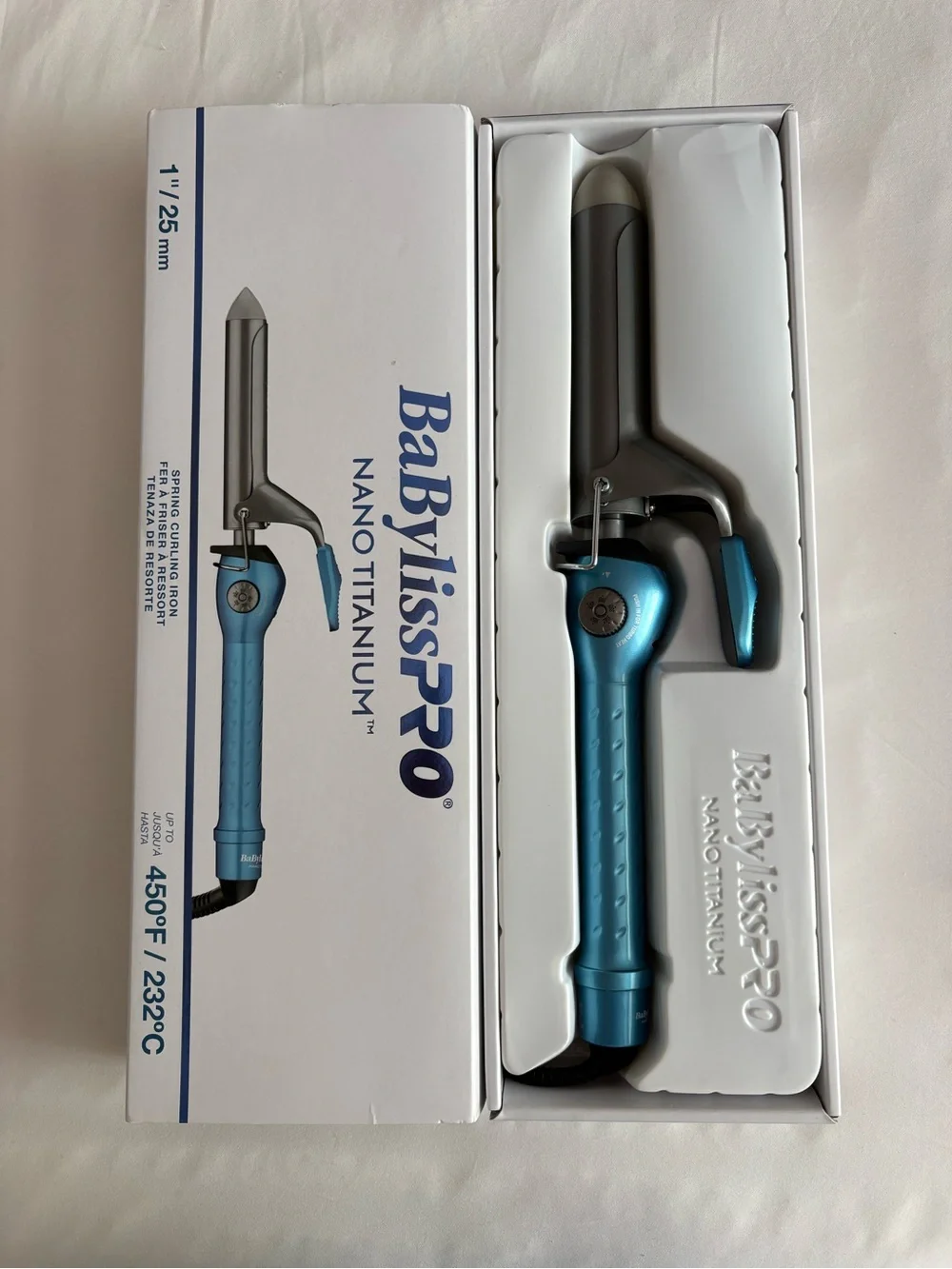 NEW BaBylissPRO Nano Titanium Spring Curling Iron Blue 1”